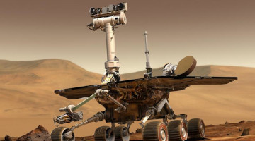En fiktivt bilde av en robot/rover som kjører på overflaten av mars. Kilde: NASA