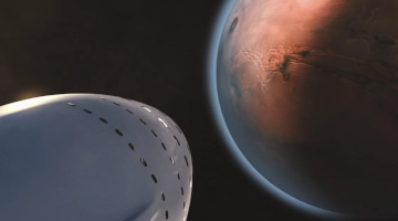 En illustrasjon av et hvitt romskip som reiser mot planeten mars. Kilde: pexels.com/SpaceX